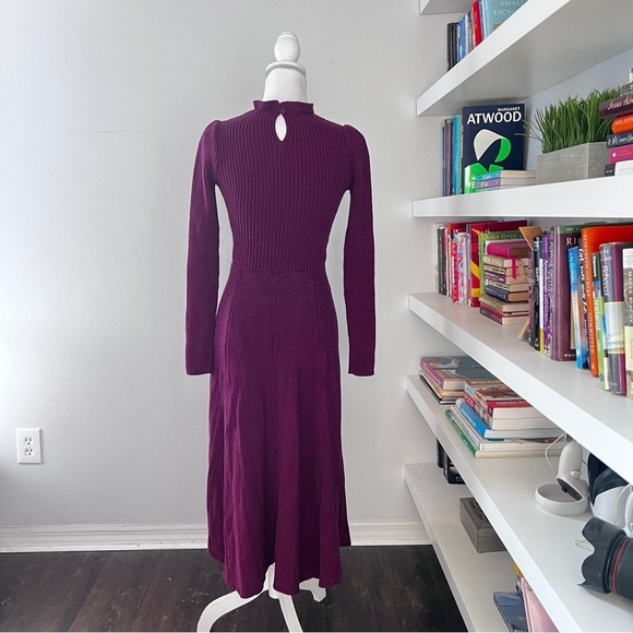 Pamela Love Size S Sweater Shift Dress Maroon Ribbed Mock Neck Long Sleeves - Picture 6 of 14